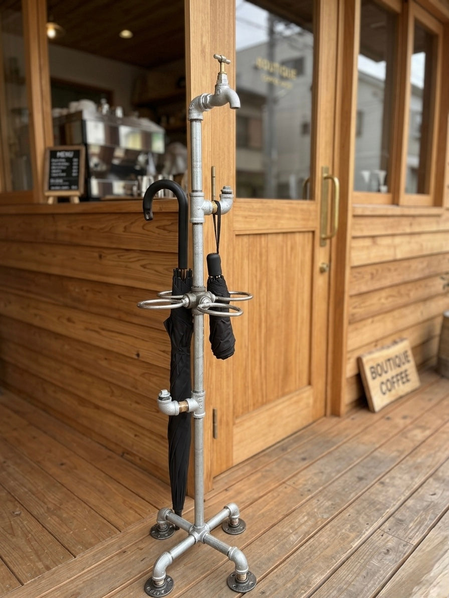 Umbrella stand made from pipes